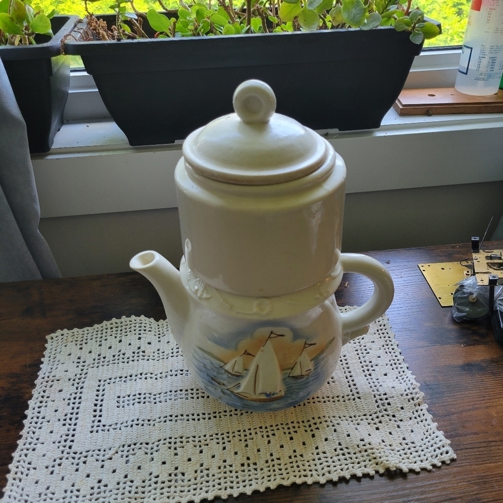 Vintage Porcelier Viterous Sailing Ship DesigN Coffee And Tea Pot